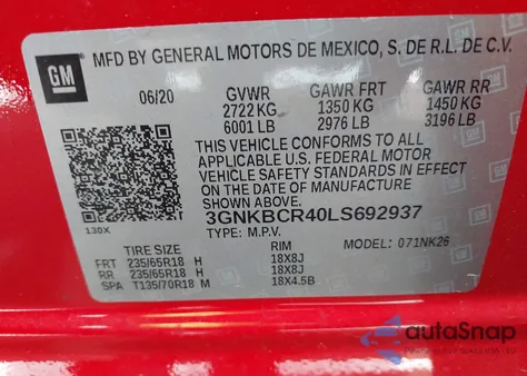 2020 Chevrolet Blazer Fwd 2Lt из США, поврежденный, VIN 3GNKBCR40LS692937